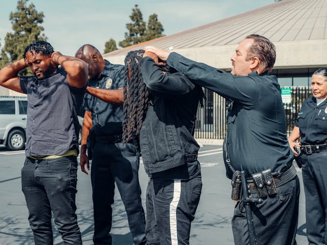 Police making an arrest during law enforcement action